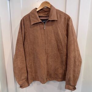 Vintage Brown Faux Suede Removable Liner Zip-Up Bomber Jacket
